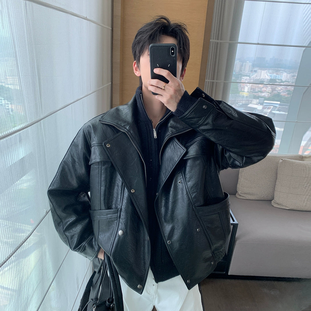 Textured PU Leather Pilot Jacket