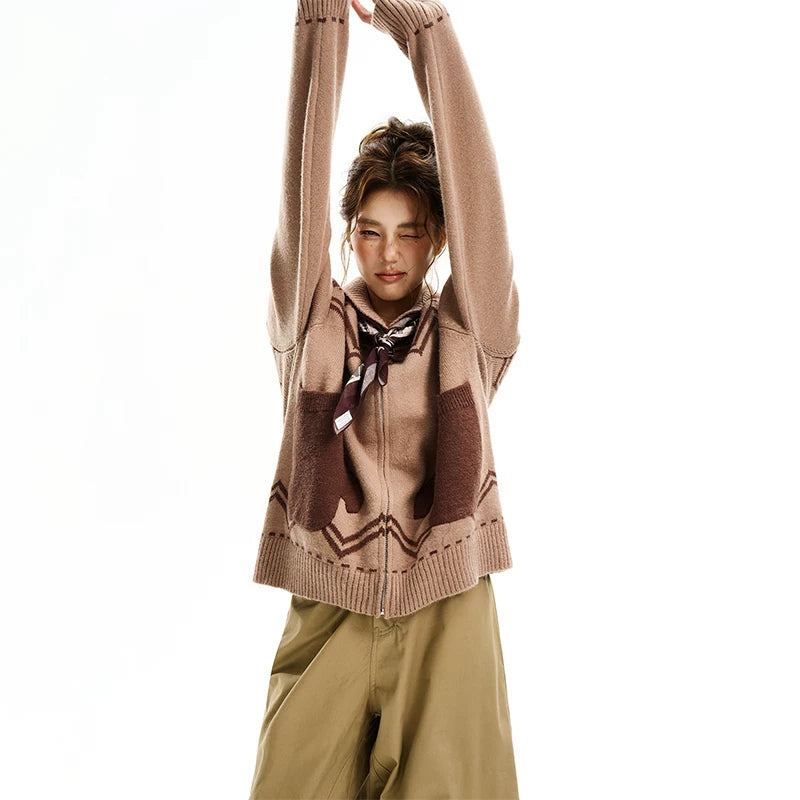 Strikket cardigan genser med krage 