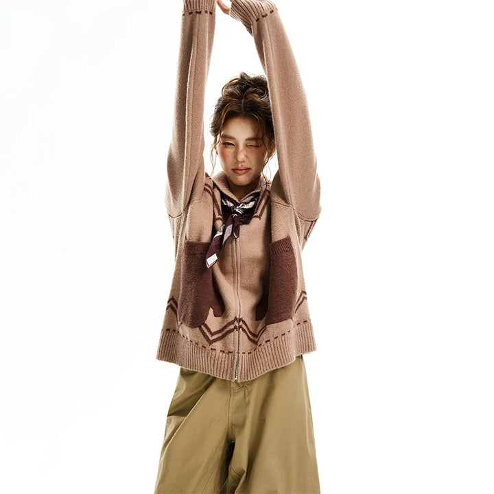 Strikket cardigan genser med krage 