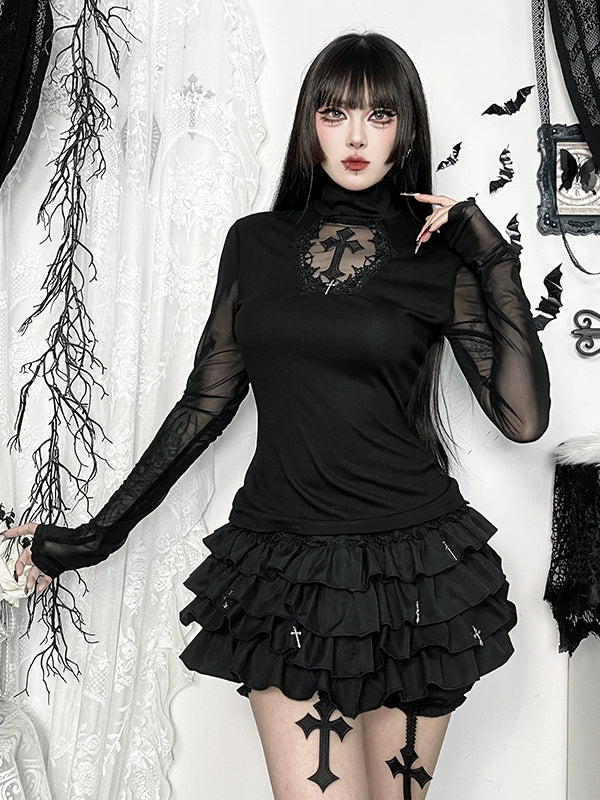 Gothic durchsichtiger Langarm-Top-Rock-Set 