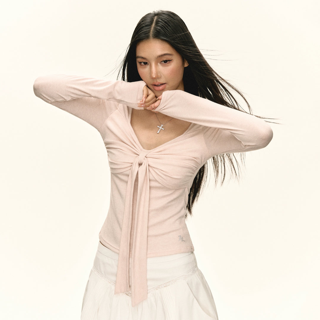 Slim Long Sleeve Knotted Top