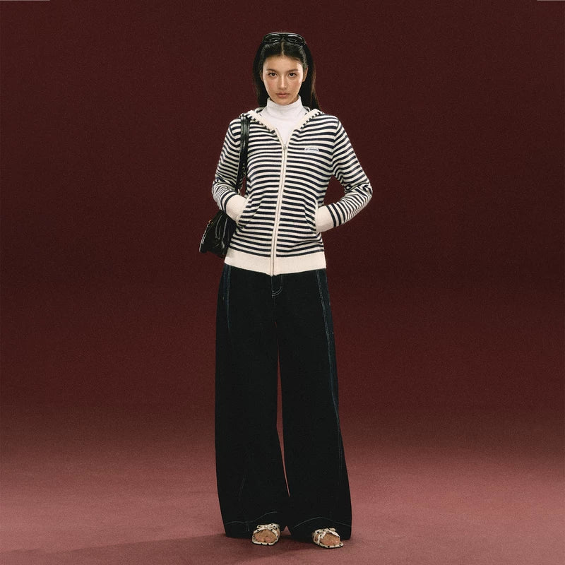 Striped Zip-Up Hooded Sweatshirt