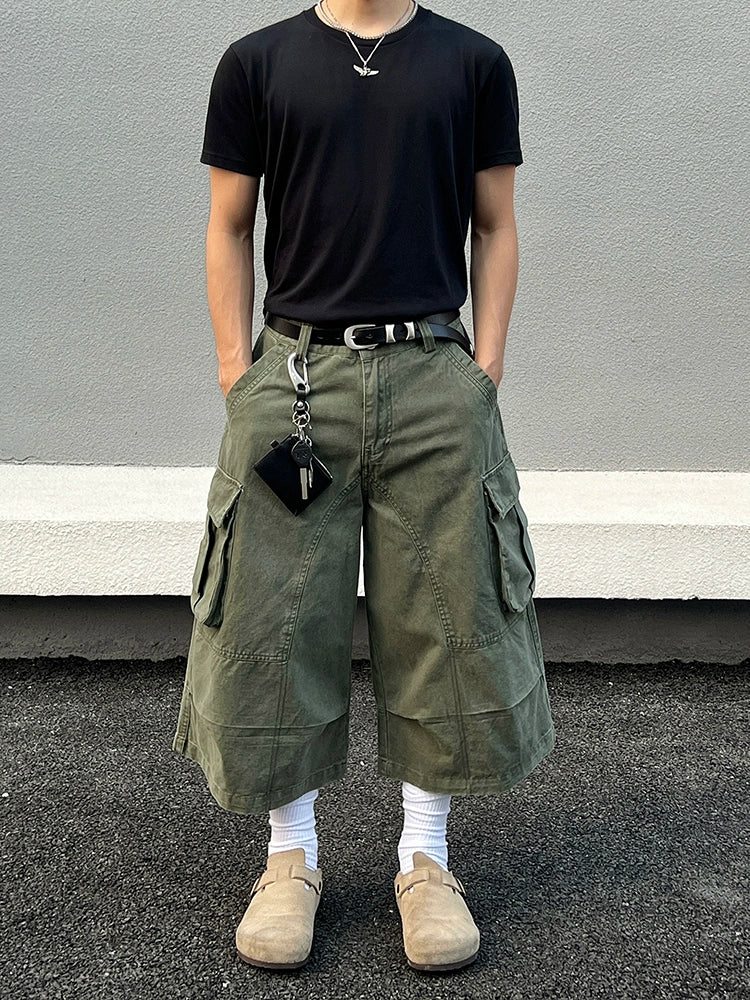 Cropped Multi-Pocket Wide-Leg Cargo Pants