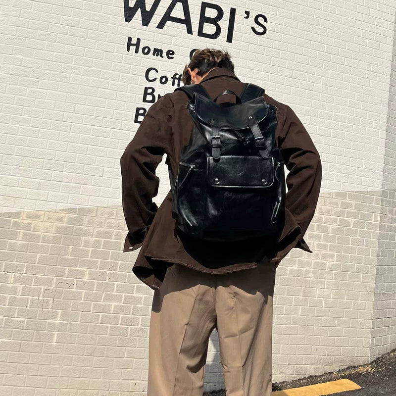 Retro multifunctionele leren schouderrugzak 