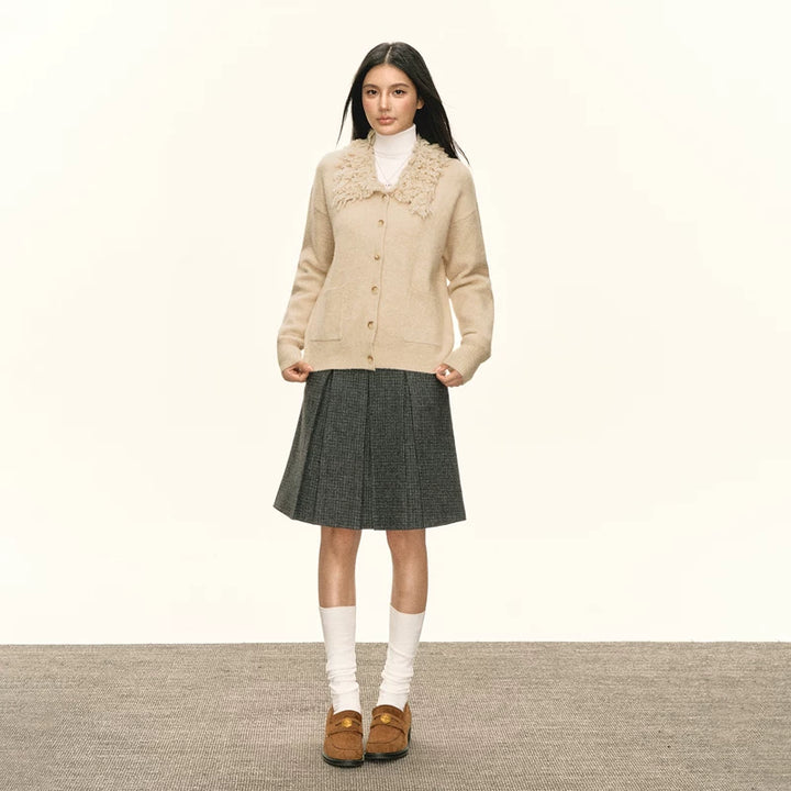 Retro Fuzzy Krage Stickad Kavajtröja 