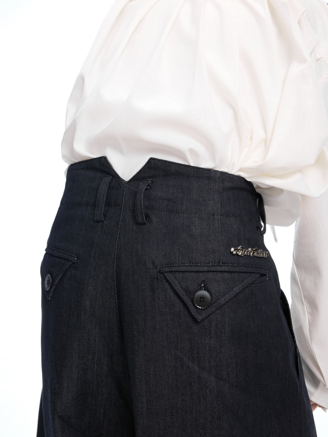 Retro Wide-Leg Denim Pleated Pants