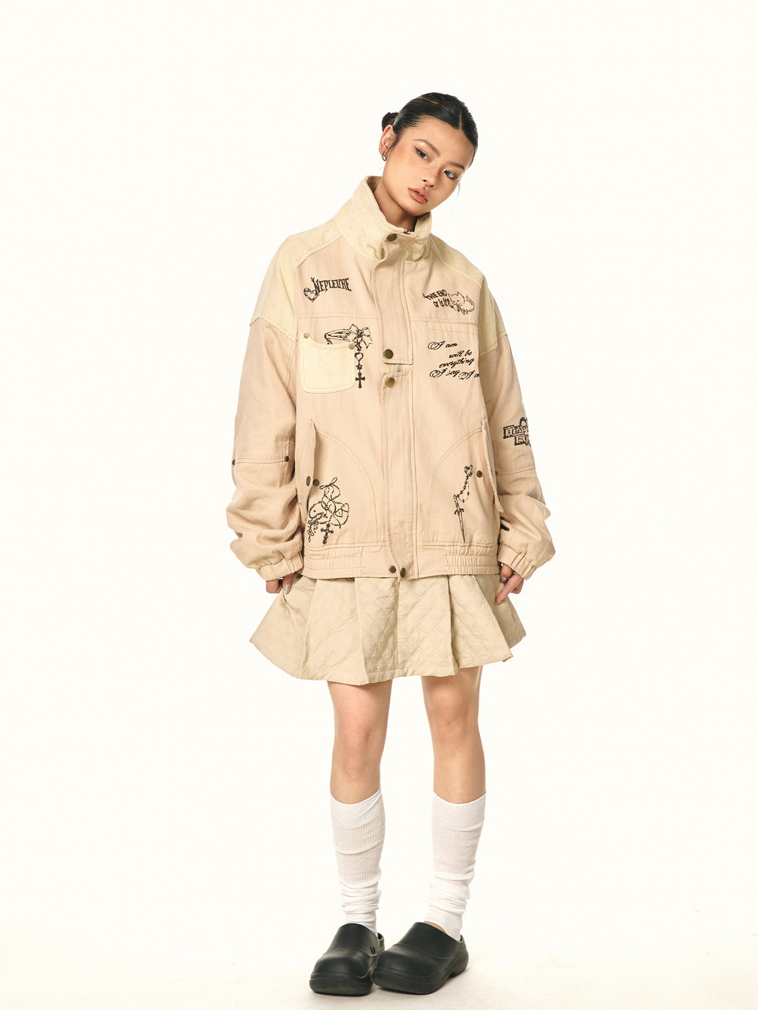 Retro Graffiti Patchwork Canvas Jacke 