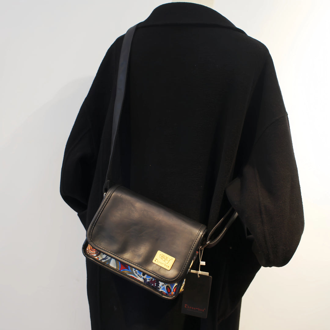 PU Canvas Splicing Shoulder Messenger Bag
