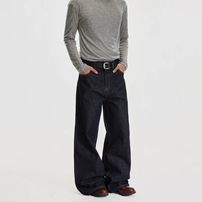 Retro Geniş Paça Ham Denim Pantolon 