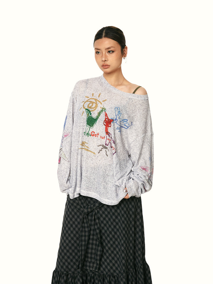 Graffiti Print Long-Sleeve Turtleneck Shirt