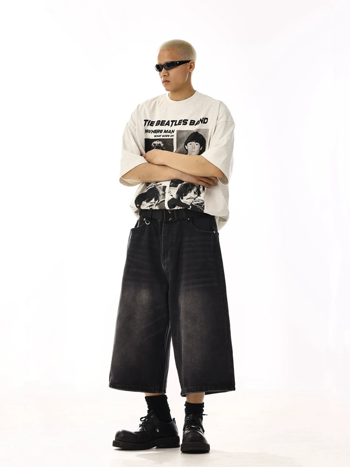 Distressed Wide-Leg Cropped Denim Pants