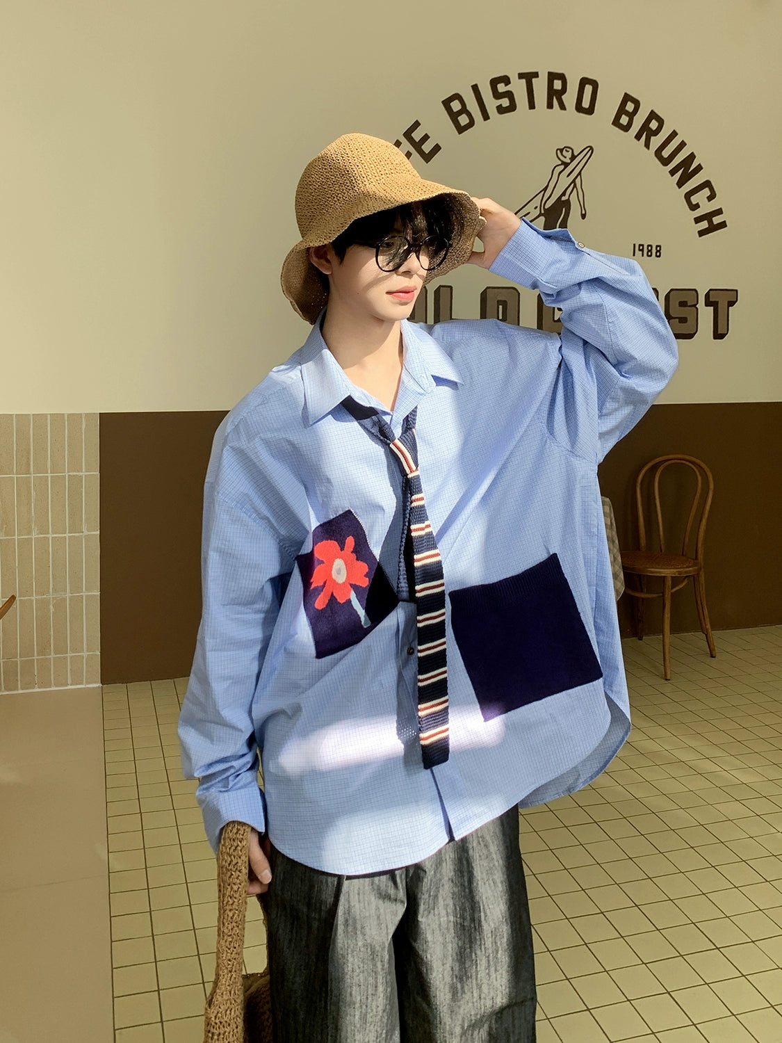 Chemise ample à carreaux en patchwork 