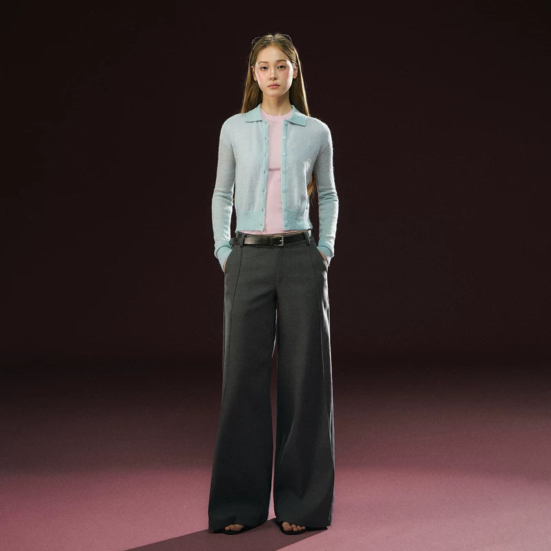Wide Leg Tailored Casual Pants (No Belt Included）