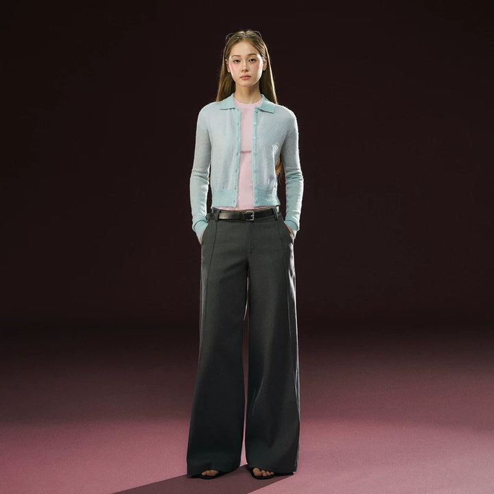 Wide Leg Tailored Casual Pants (No Belt Included）