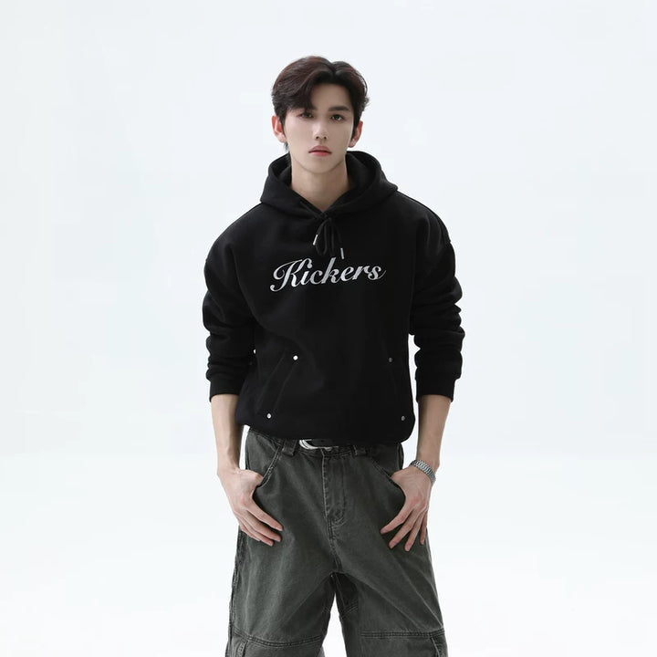 Embroidered Letter Drawstring Hooded Sweatshirt