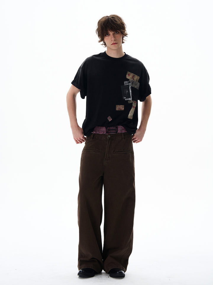 ワイドレッグデニムストリートスタイルパンツ 