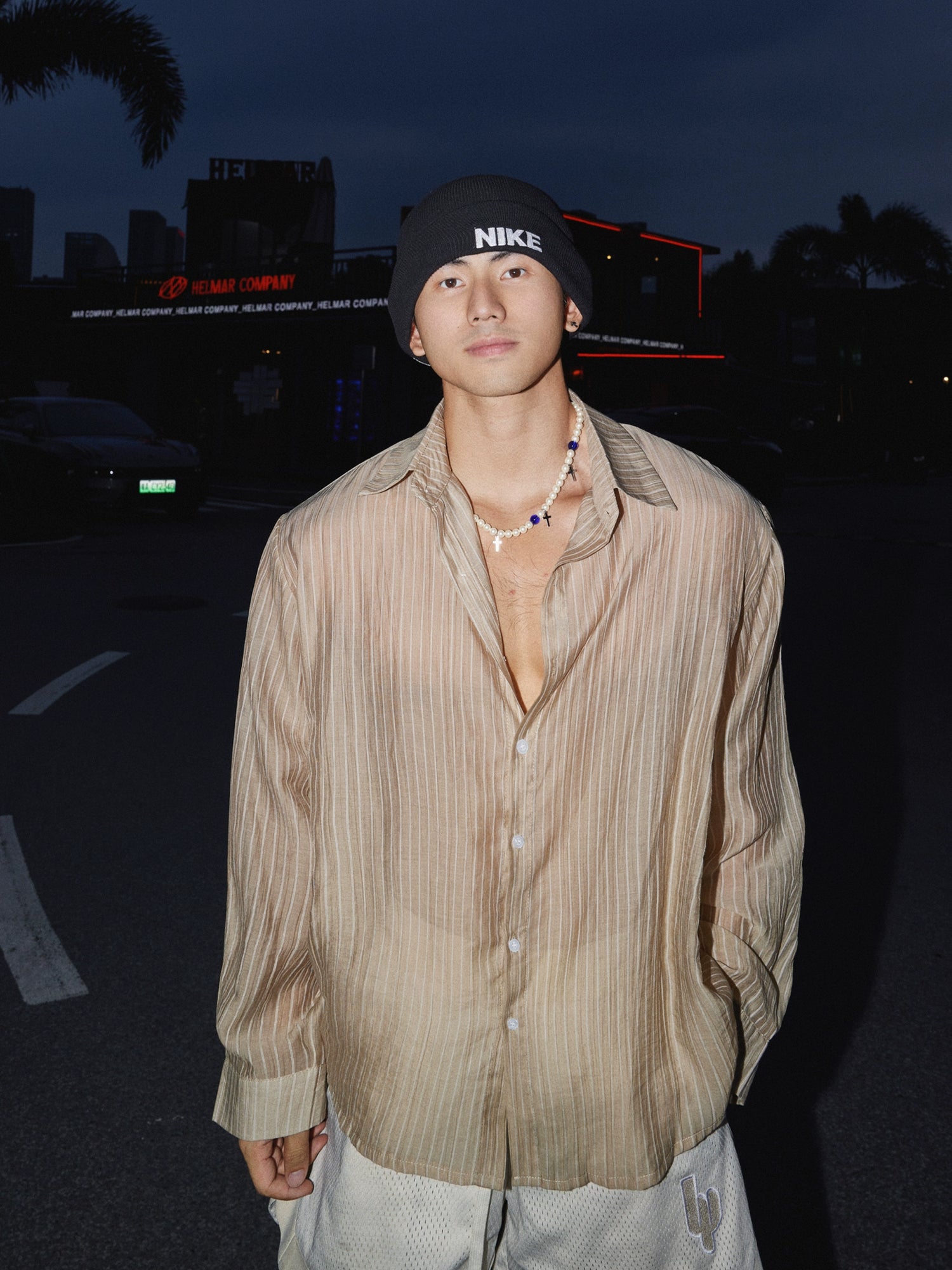 Retro Çizgili Dikey Yaka Bol Gömlek 