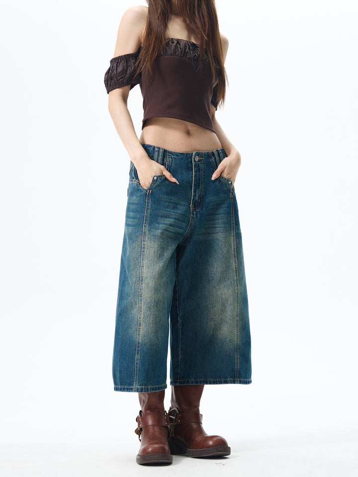 Wide-Leg Cropped Denim Pants