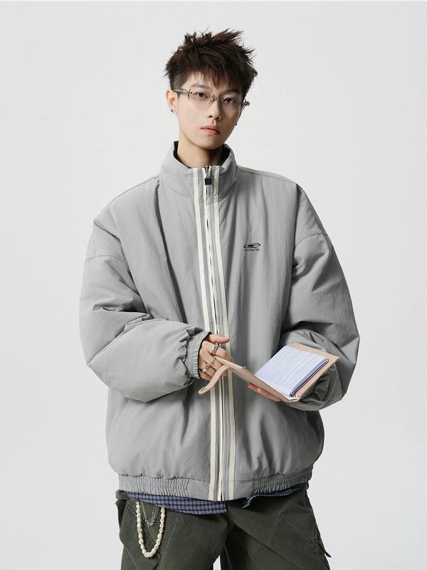 Veste universitaire matelassée à col montant rayé 