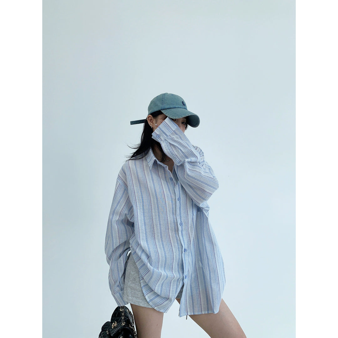 Vertical Striped Lightweight Long-Sleeve Shirt