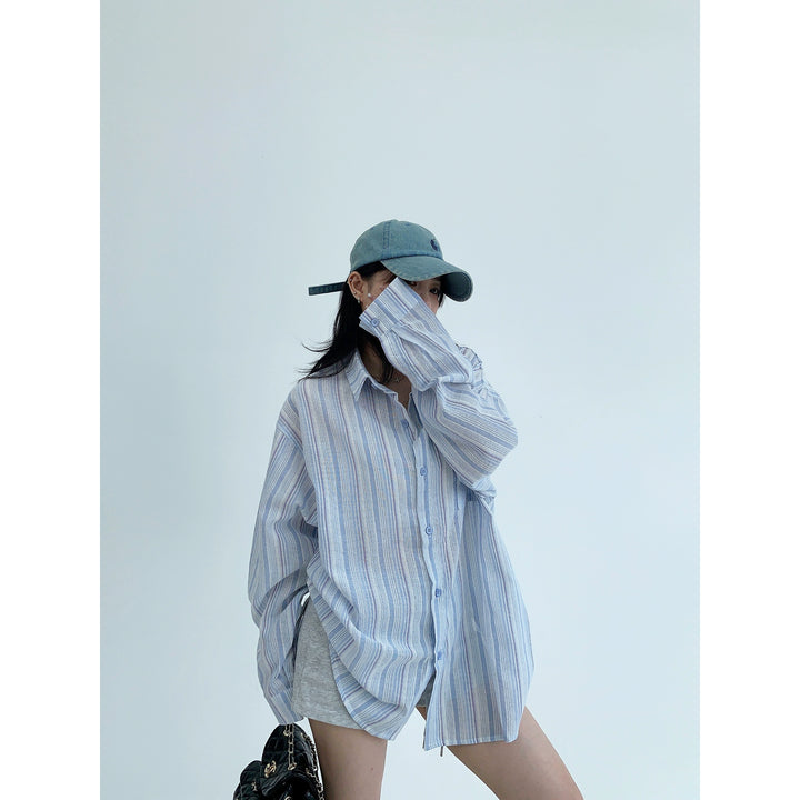 Vertical Striped Lightweight Long-Sleeve Shirt