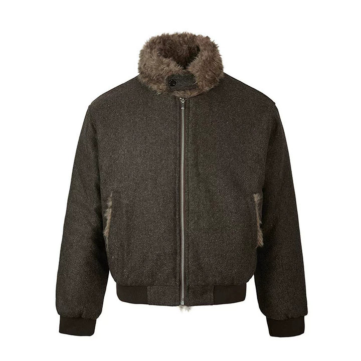 Quiltad ull bomberjacka med pälskrage 