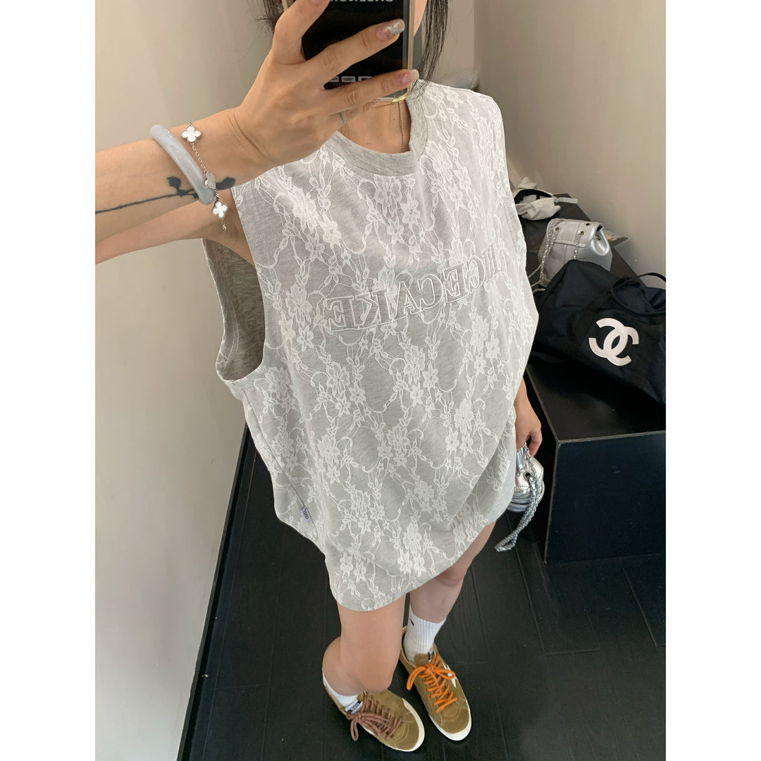 Lace Patchwork Loose Sleeveless Tank Top