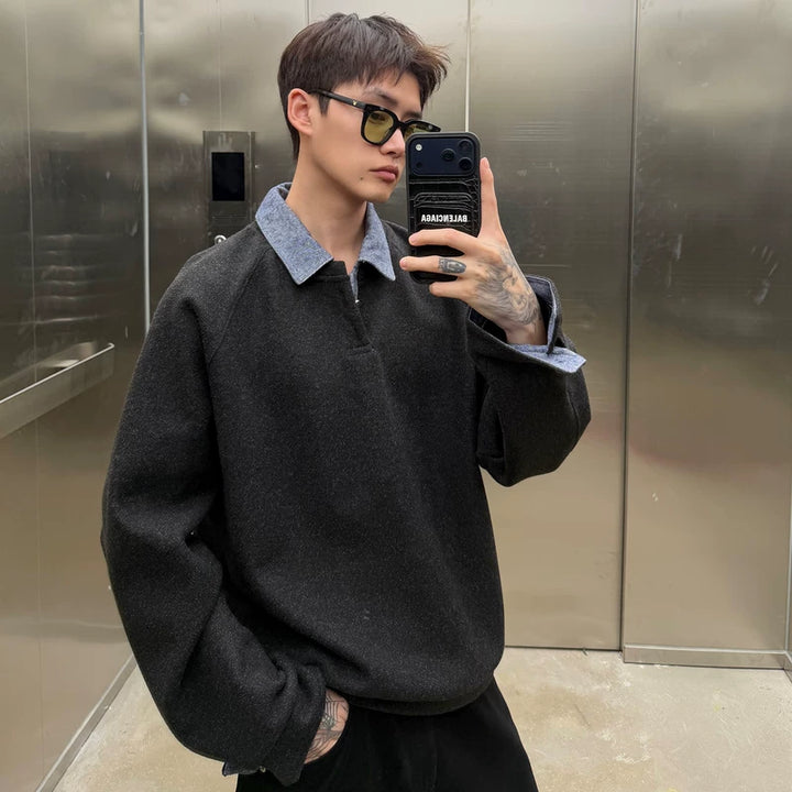 Pull en maille à col polo avec manches raglan surdimensionnées 