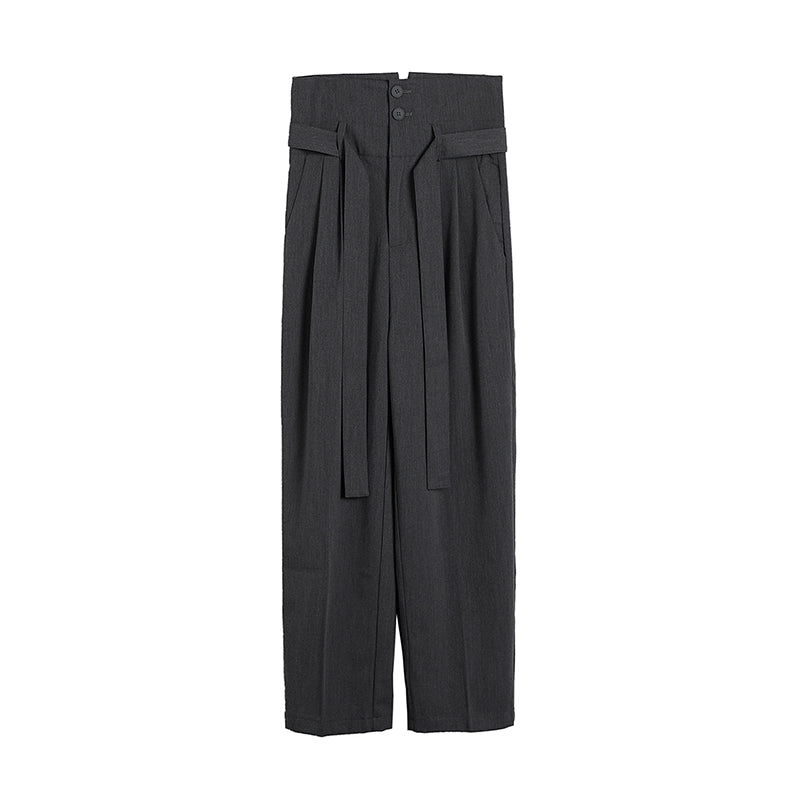 High Waist Straight Casual Pants with Belt