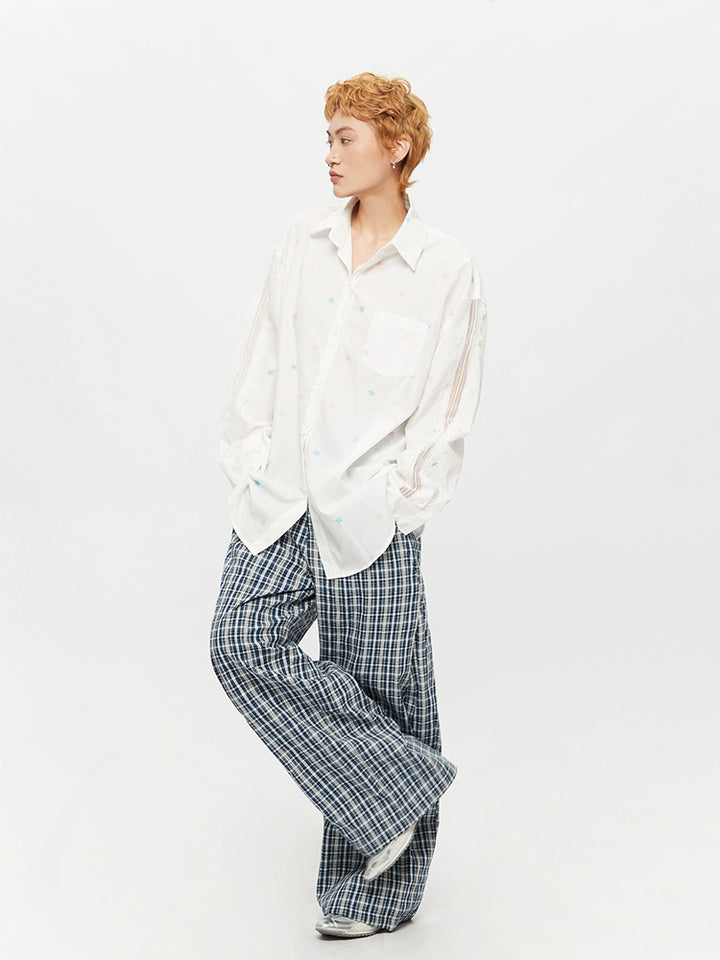 별 프린트 루즈 롱 슬리브 셔츠 