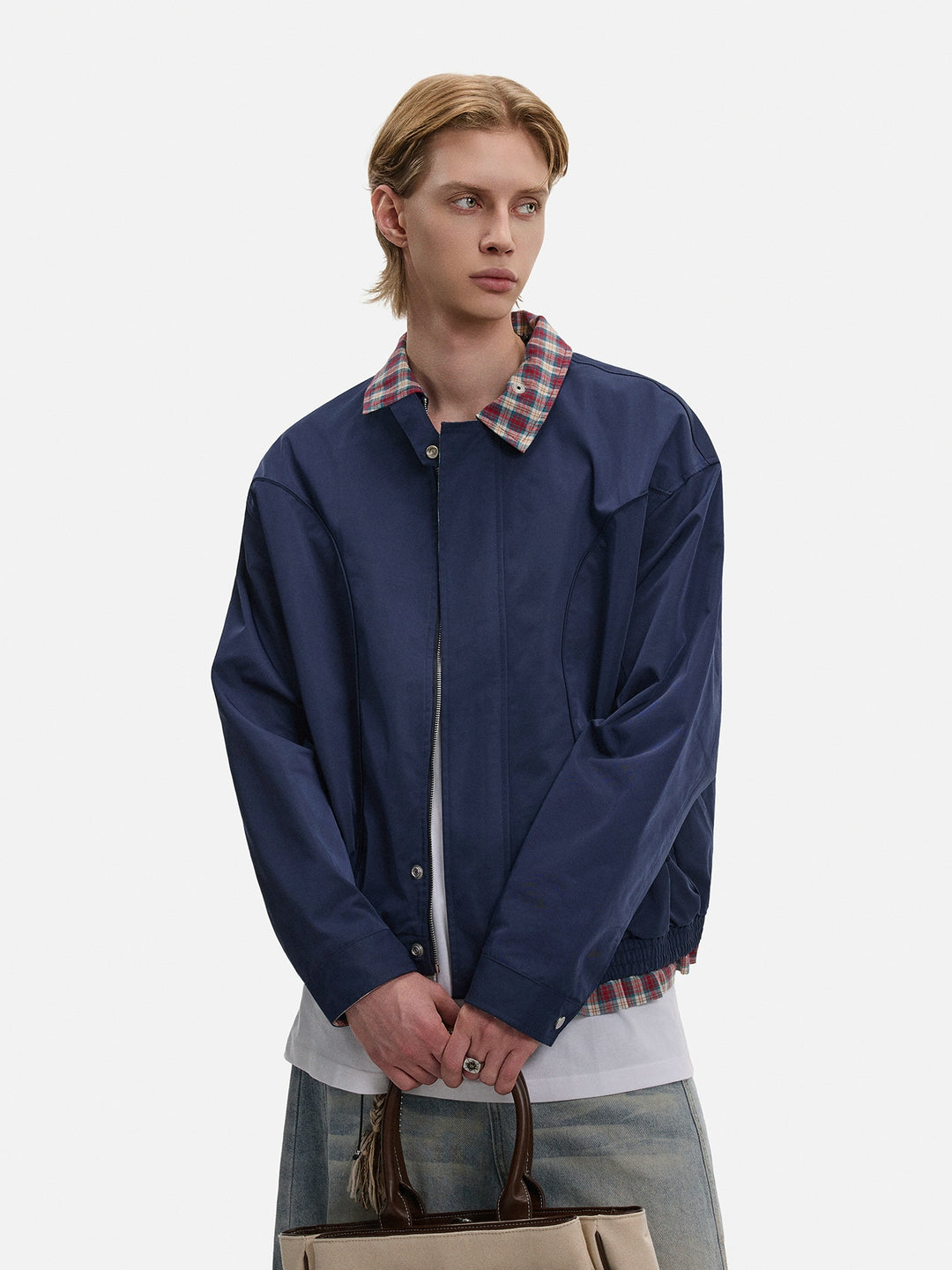 Veste pilote à col en tartan 