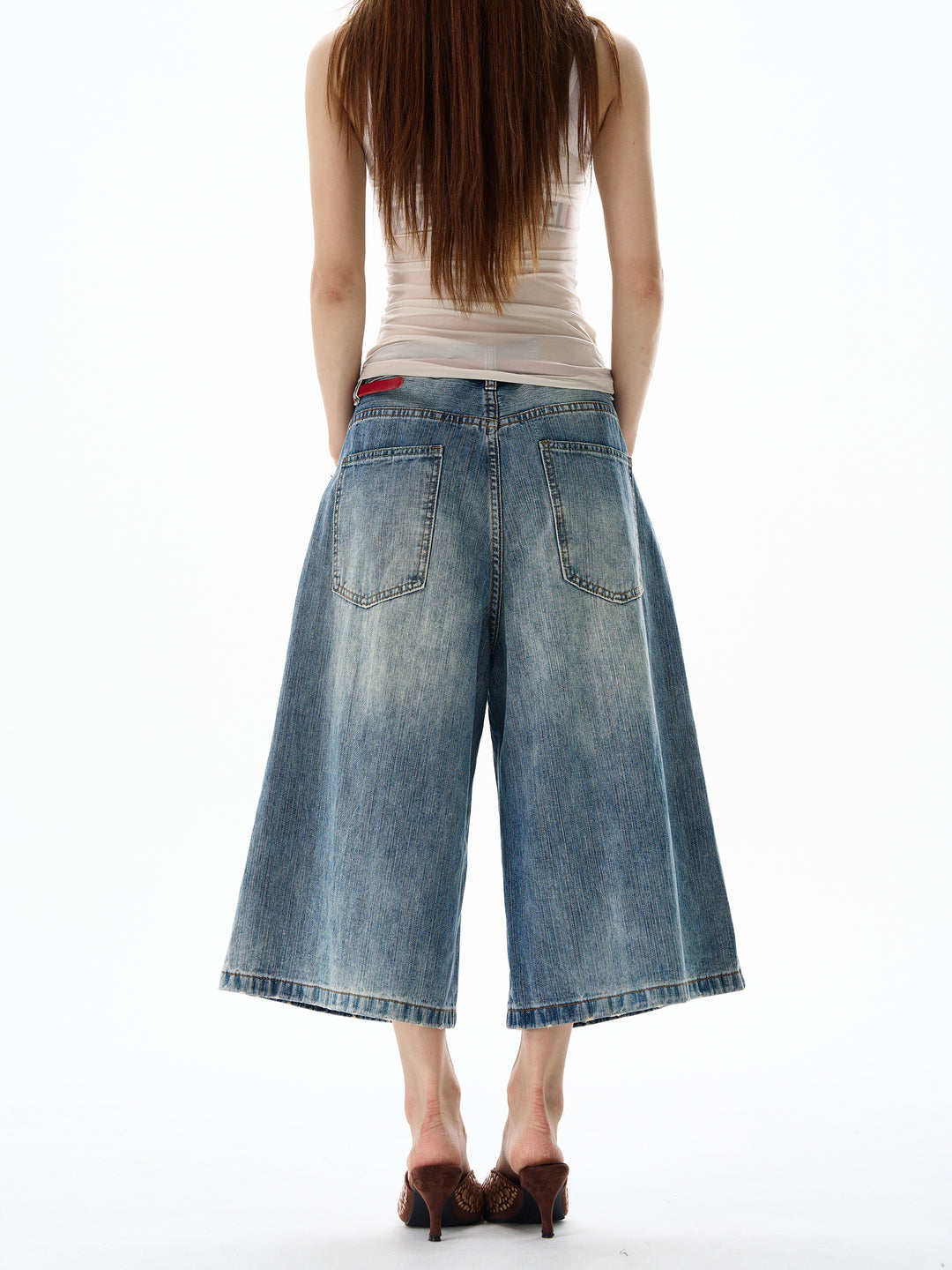 Cropped Wide Leg Denim Pants