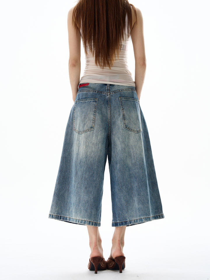 Cropped Wide Leg Denim Pants