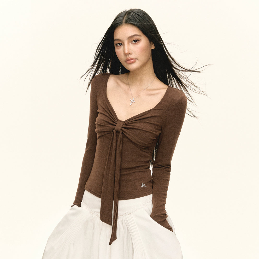 Slim Long Sleeve Knotted Top