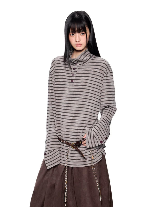 Maglietta a maniche lunghe Henley a righe 