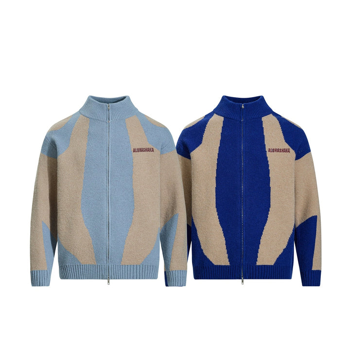 Jacquard Knit Stand Collar Cardigan