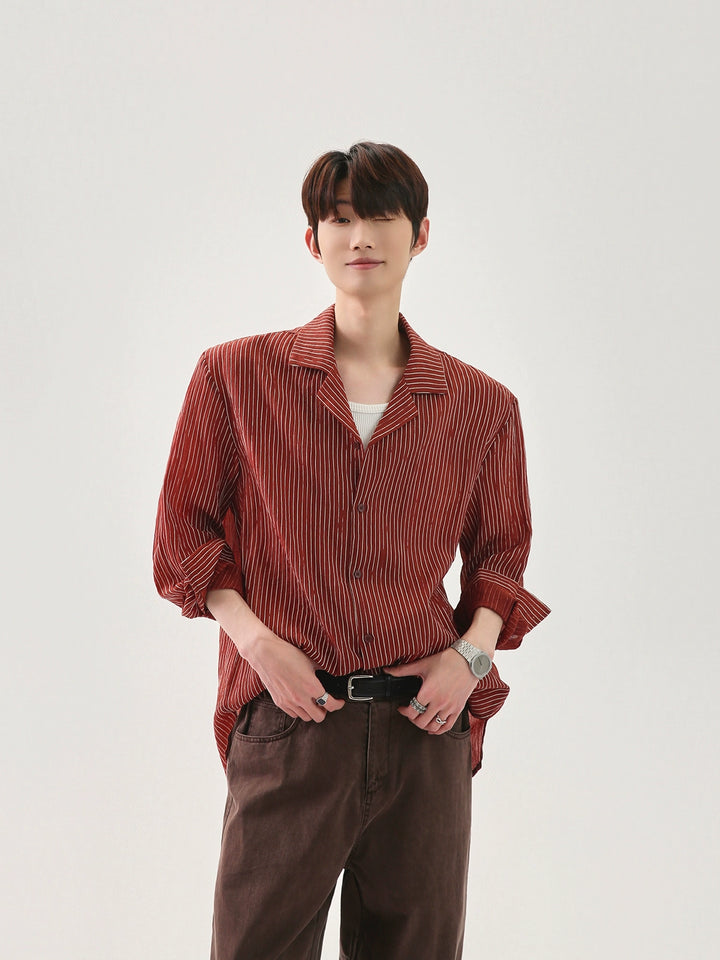 주름 스트라이프 빈티지 햇볕 차단 셔츠 