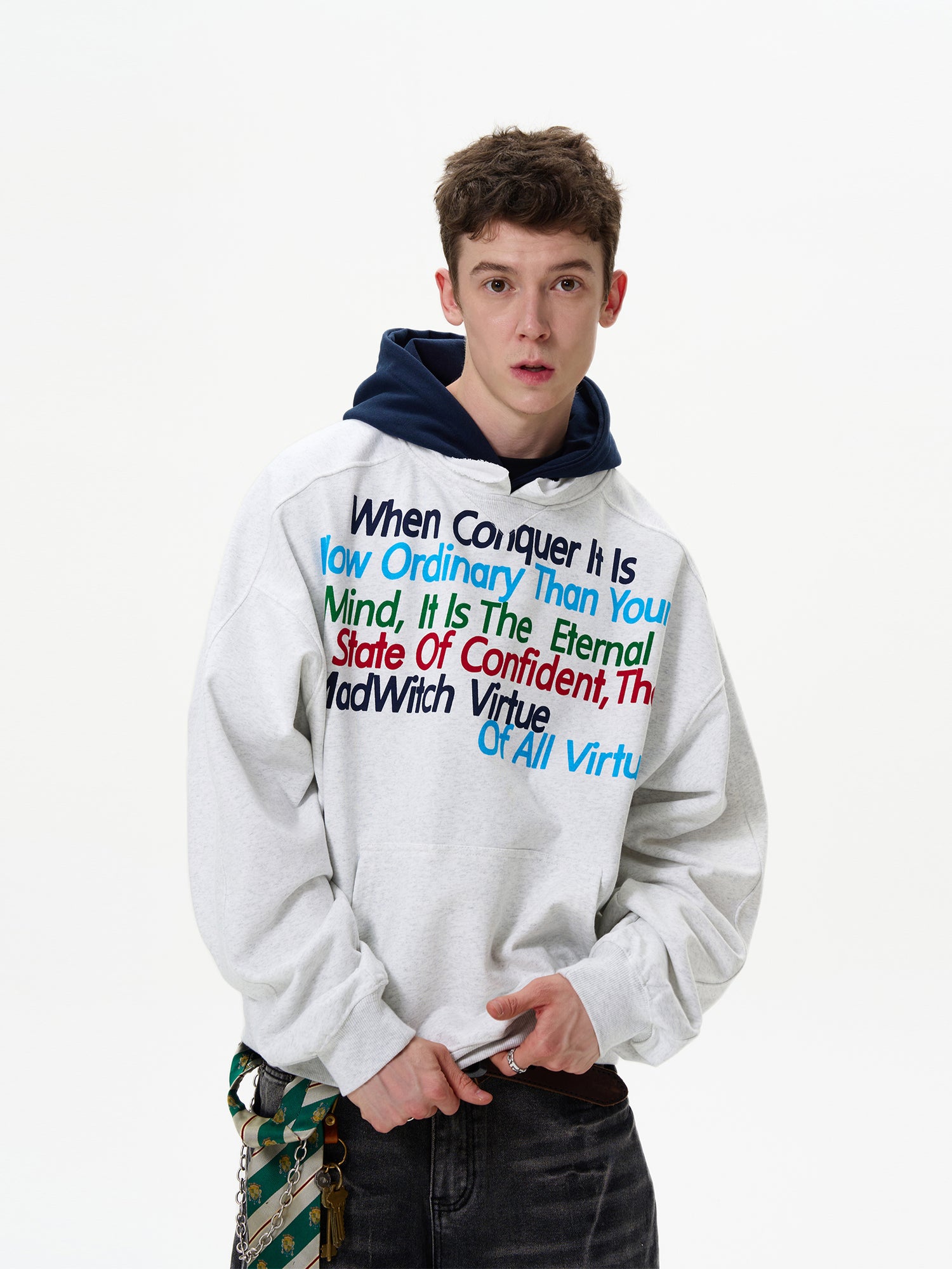 Rainbow Letter Contrast Hooded Sweatshirt