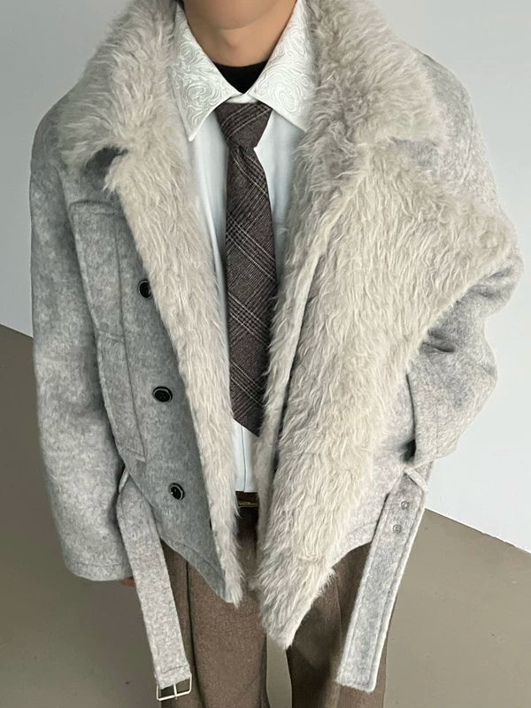 Dubbelzijdige wollen jas met riem 