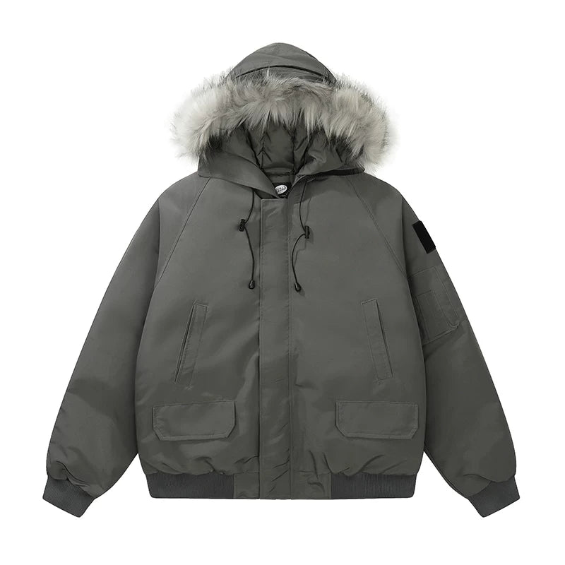 Fur Collar Hooded Waterproof Parka Coat