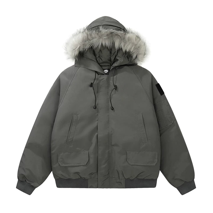 Fur Collar Hooded Waterproof Parka Coat