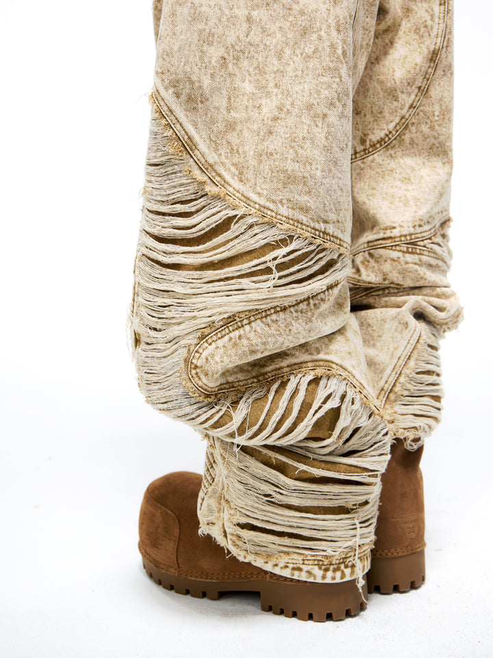 Distressed Baggy Zipper Denim Pants