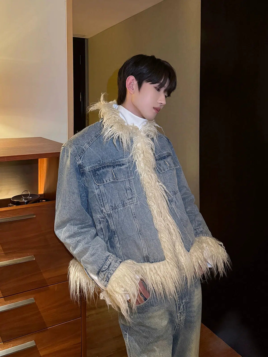 Fur-trimmed Denim Jacket