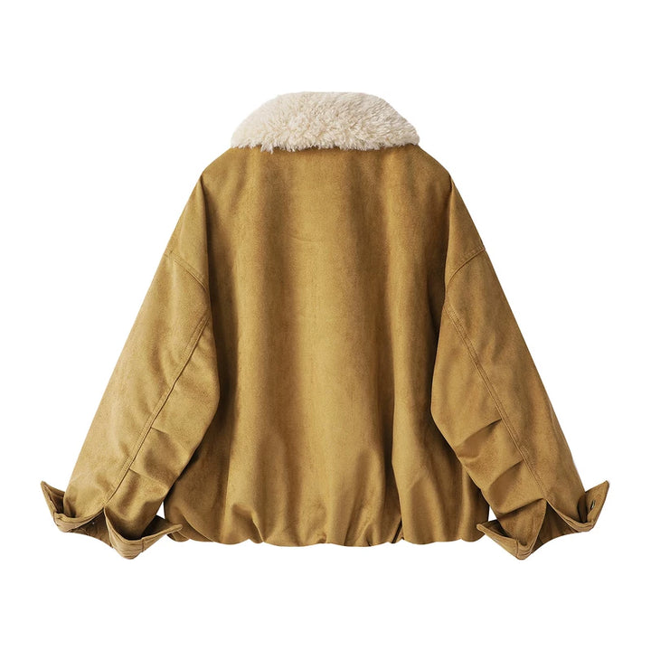 Chaqueta corta de invierno con cuello de felpa de ante 