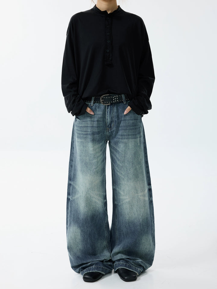 Washed Wide-Leg A-Line Jeans