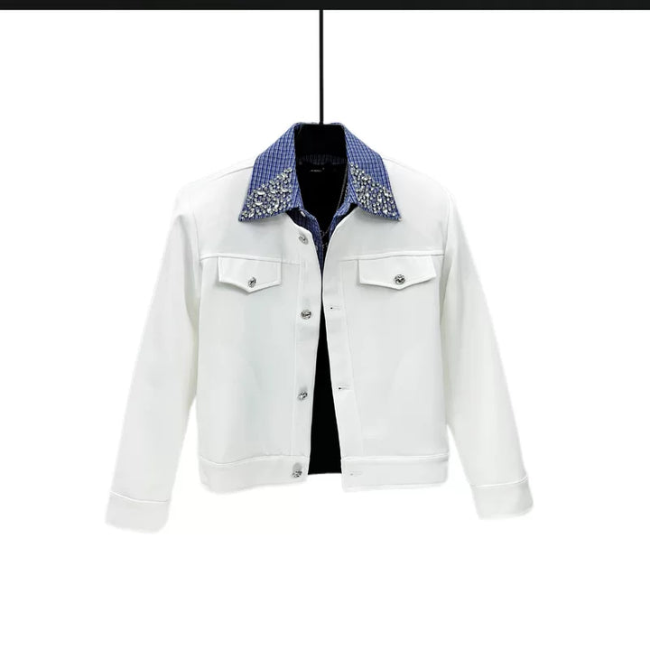 Rhinestone Embellished Collar Lapel Jacket