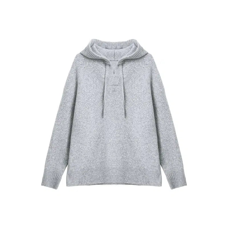 Embroidered Loose Knit Hooded Sweater