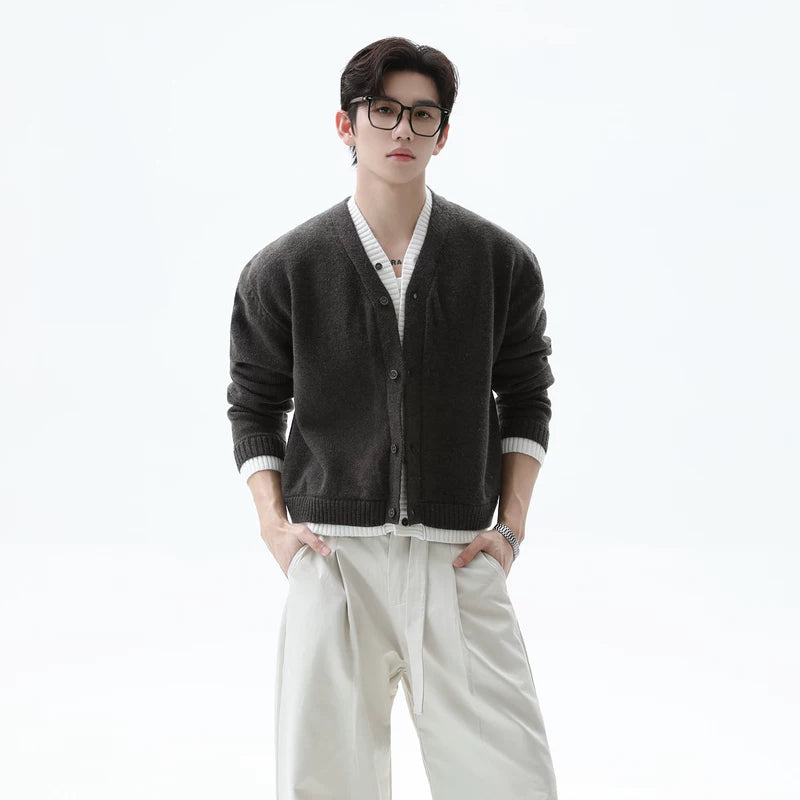 Faux Two-Piece Knit Cardigan Sweater