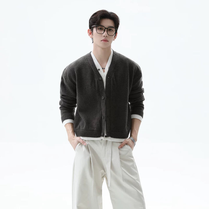 Faux Two-Piece Knit Cardigan Sweater