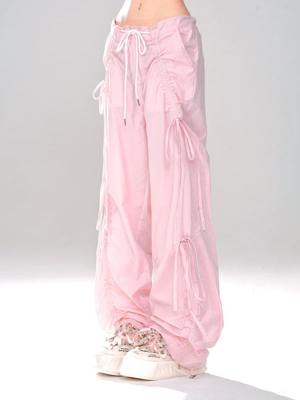 Ruched Drawstring Wide-Leg Casual Pants